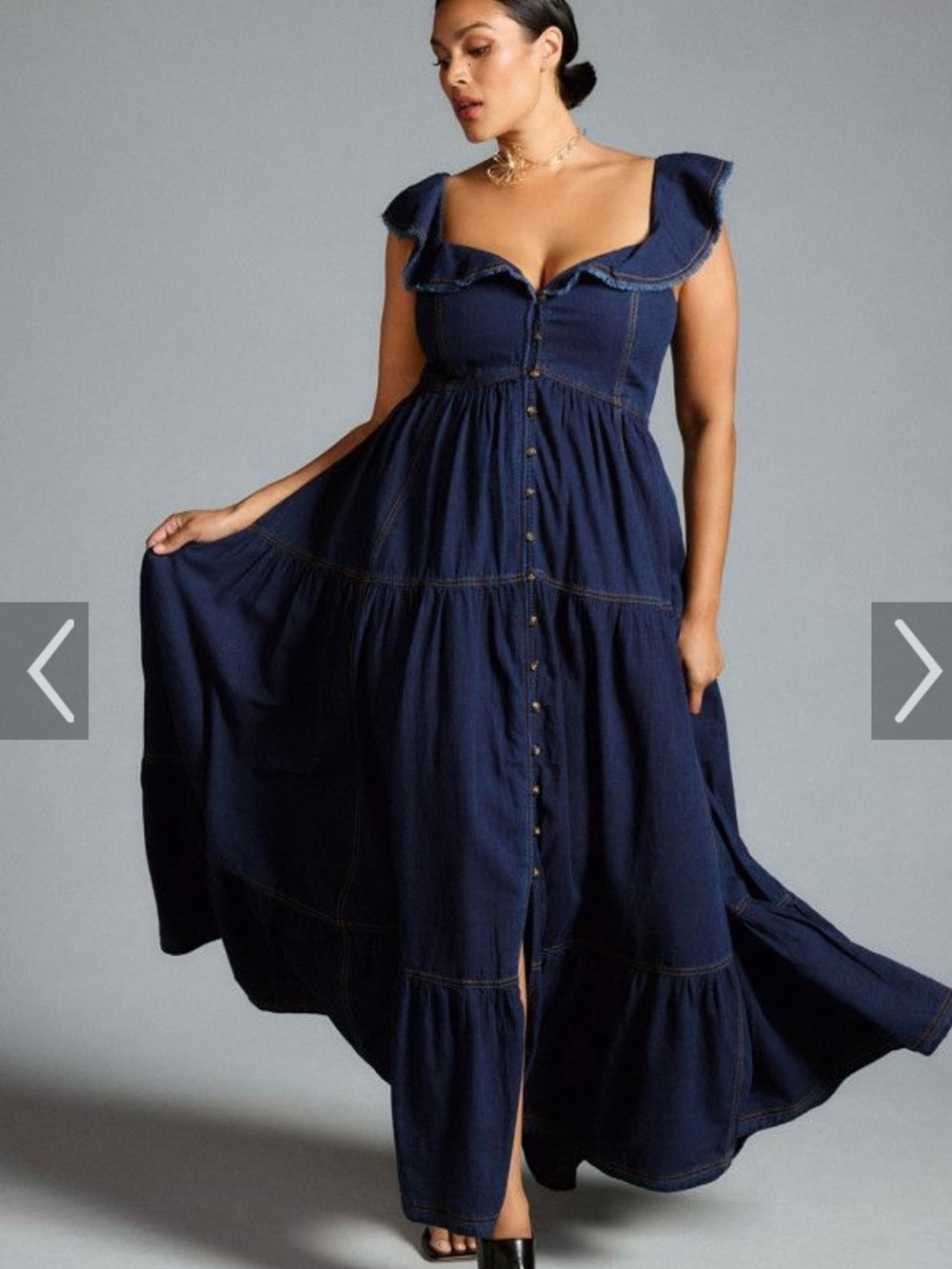 Anthropologie Pilcro Sweetheart Flutter Sleeve Denim Button-Front Maxi Dress